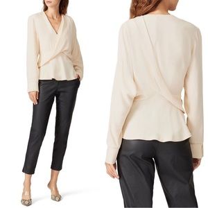 ATLEIN Draped Peplum Blouse Asymmetric Cream FLAWS 36/US6